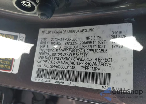 2016 Honda Cr-V Se z USA, uszkodzony, nr VIN 5J6RM4H42GL031148